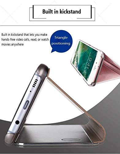 Oihxse Espejo Funda Compatible con Samsung Galaxy J6 2018 Carcasa Ultra Slim Mirror Flip Translúcido View Tipo Libro Tapa Standing 360°Protectora PC + PU Cover Anti-Scratch Caso(Plata)