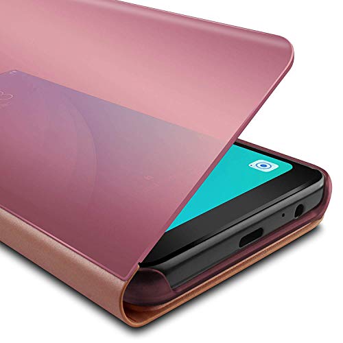 Oihxse Espejo Funda Compatible con Xiaomi Redmi Note 7 Pro/Note 7 Carcasa Ultra Slim Mirror Flip Translúcido View Tipo Libro Tapa Standing 360°Protectora PC + PU Cover Anti-Scratch Caso(Oro Rosa)