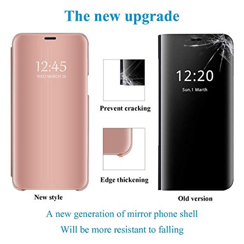 Oihxse Espejo Funda Compatible con Xiaomi Redmi Note 7 Pro/Note 7 Carcasa Ultra Slim Mirror Flip Translúcido View Tipo Libro Tapa Standing 360°Protectora PC + PU Cover Anti-Scratch Caso(Oro Rosa)