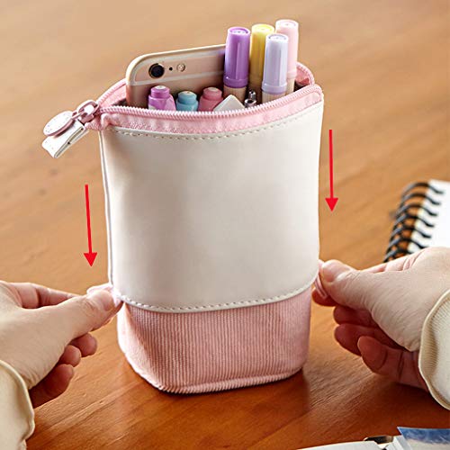 Oyachic Estuche Escolar Pequeña Stand up Pencil Case Bolsa para Lapices Standing Pen Holder Estudiante Plumier Colegio Kawaii Box Pencil Case para Estudiante (rosado)