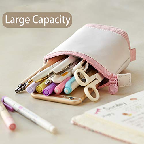 Oyachic Estuche Escolar Pequeña Stand up Pencil Case Bolsa para Lapices Standing Pen Holder Estudiante Plumier Colegio Kawaii Box Pencil Case para Estudiante (rosado)