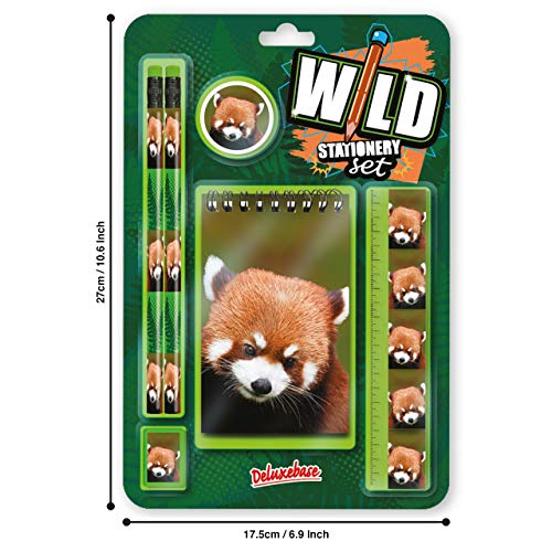 Panda Wild Stationery Set rojo de Deluxebase. Estos sistemas inmóviles de la escuela linda para los muchachos y las muchachas incluyen 2 lápices, borradores, sacapuntas, reglas y cuadernos.