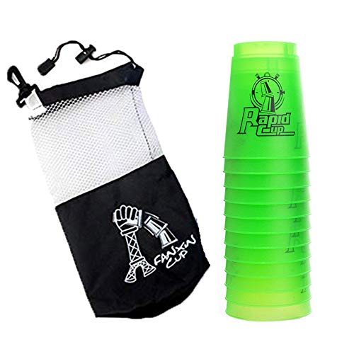 Paquete de 12 tazas de apilamiento para deportes de velocidad, juego de entrenamiento de velocidad, desafío, competición, fiesta, juguete con bolsa de transporte (verde)