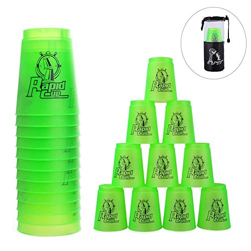 Paquete de 12 tazas de apilamiento para deportes de velocidad, juego de entrenamiento de velocidad, desafío, competición, fiesta, juguete con bolsa de transporte (verde)