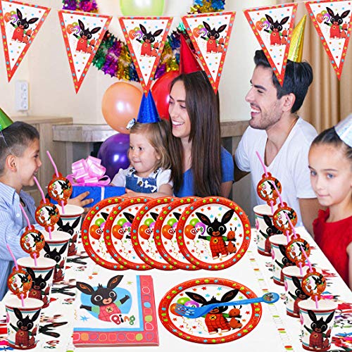 Party Supplies Vajilla YUESEN 62 piezas Party Supplies Juego de Decoración Plato de Bing Bunny para Fiestas Incluye Pancarta Platos Cubiertos Cumpleaños para Decoraciones de Ducha