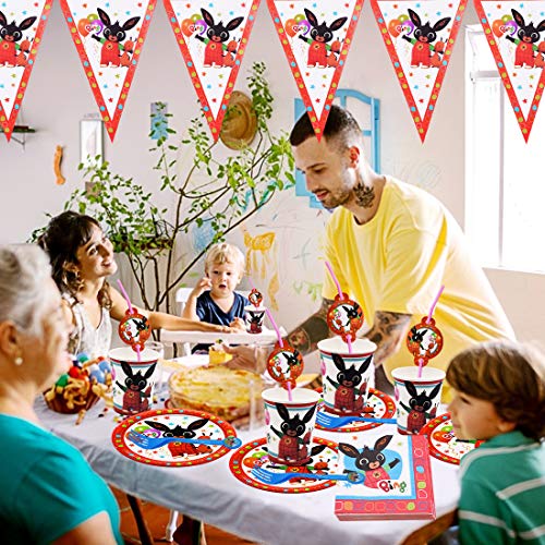 Party Supplies Vajilla YUESEN 62 piezas Party Supplies Juego de Decoración Plato de Bing Bunny para Fiestas Incluye Pancarta Platos Cubiertos Cumpleaños para Decoraciones de Ducha