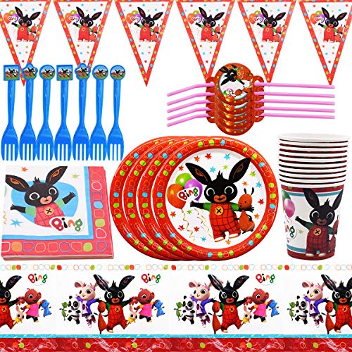 Party Supplies Vajilla YUESEN 62 piezas Party Supplies Juego de Decoración Plato de Bing Bunny para Fiestas Incluye Pancarta Platos Cubiertos Cumpleaños para Decoraciones de Ducha