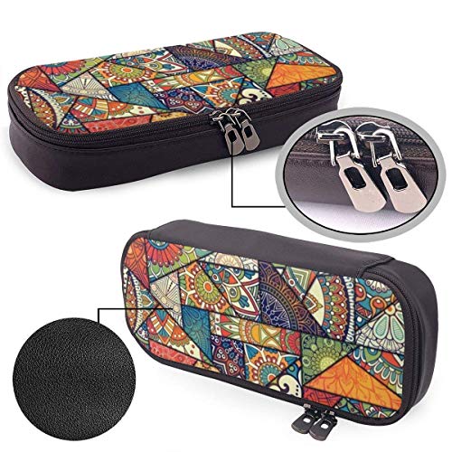 Patchwork Vintage bohemio Boho PU cuero lápiz lápiz bolsa estuche estuche escolar oficina colegio estudiante monedero bolsa de cosméticos