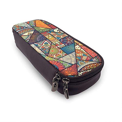 Patchwork Vintage bohemio Boho PU cuero lápiz lápiz bolsa estuche estuche escolar oficina colegio estudiante monedero bolsa de cosméticos