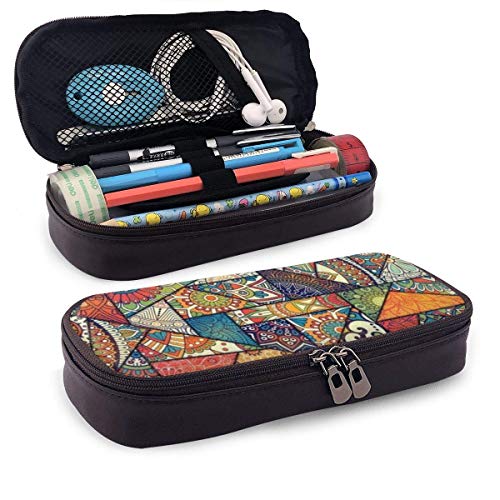 Patchwork Vintage bohemio Boho PU cuero lápiz lápiz bolsa estuche estuche escolar oficina colegio estudiante monedero bolsa de cosméticos