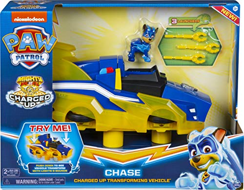 PAW Patrol Mighty Pups Charged Up Chase Transforming Deluxe Vehículo con Luces y Sonidos