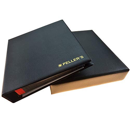 PELLER'S Álbum de colección 200 Monedas Medianas de hasta 31mm de diámetro, 10 Fundas y cartulinas separadoras. para € 1, 2 Euros, £2, 50 Peniques ingleses etc, Negro, Modelo M con Cajetin