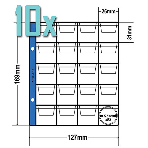 PELLER'S AS200 Álbum de colección S para 200 Monedas 22.5mm de diámetro: Peniques, centavos y Otros pequeños. 10 Fundas, Negro, Modelo S