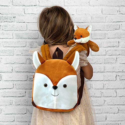 PERLETTI Mochila Infantil Pequeña Zorro de Peluche - Bolso para Niños Niñas 3 4 5 Años con Muñeco Extraíble Escuela Guarderia Viaje - Bolsa Escolar Reversible Animal de Peluche - 22x25x3 cm (Zorro)