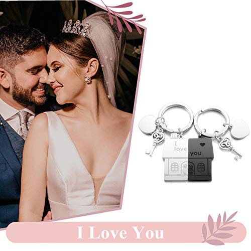 PiercingJak - 2 llaveros para parejas grabados personalizados con colgante para casa, familia, llavero, llavero, llavero, puzle separable, acero inoxidable, regalo para enamorados, amistad