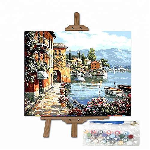 Pintar por numeros para Adultos Paisaje del Marina - Cuadro de Pintura por números Adultos y para niños - Lienzo pre Dibujado con numeros para Pintar con Pinceles y Colores Brillantes