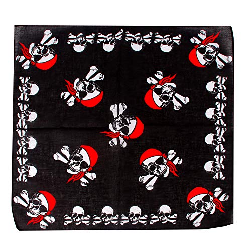 Pirates Skull & Crossbones Design Print Bandanna - Perfect Pirate Headscarf for Halloween cosplay Or Costume Party With 14 Pieces of Bandana Towels - Fits Kids & Adults