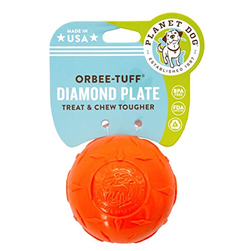 Planet Dog Orbee-Tuff Diamond Plate - Bola prácticamente Indestructible para Perros - Textura con Forma de Diamantes - Producto de EE. UU. - Naranja - 7,5 cm