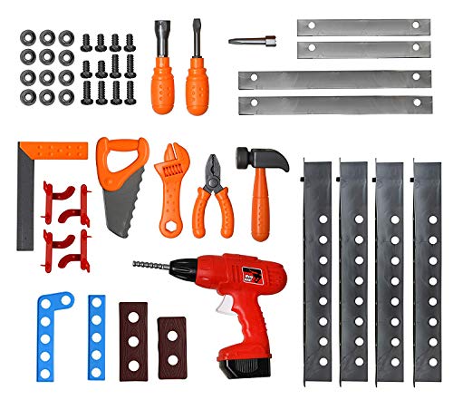 Playkidz Construction Workbench for Kids 45+ Tools & Accessories to Build