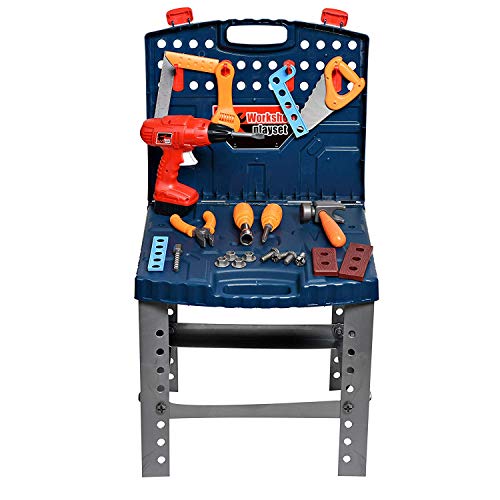 Playkidz Construction Workbench for Kids 45+ Tools & Accessories to Build