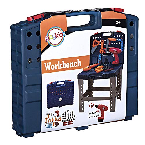 Playkidz Construction Workbench for Kids 45+ Tools & Accessories to Build