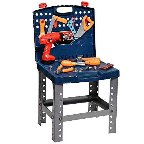 Playkidz Construction Workbench for Kids 45+ Tools & Accessories to Build