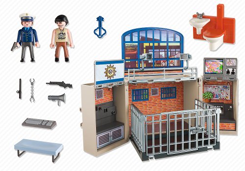 PLAYMOBIL - Cofre cuartel de Policía, Juguete Educativo, Multicolor, 35 x 10 x 25 cm, (5421)