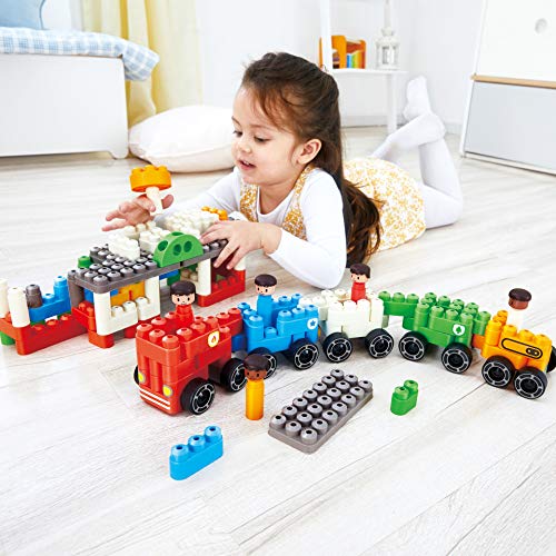 Poly-M 760024 Hape PolyM City - Juego de 130 Piezas de construcción de ladrillo para vehículos con Figuras y Accesorios, Multicolor