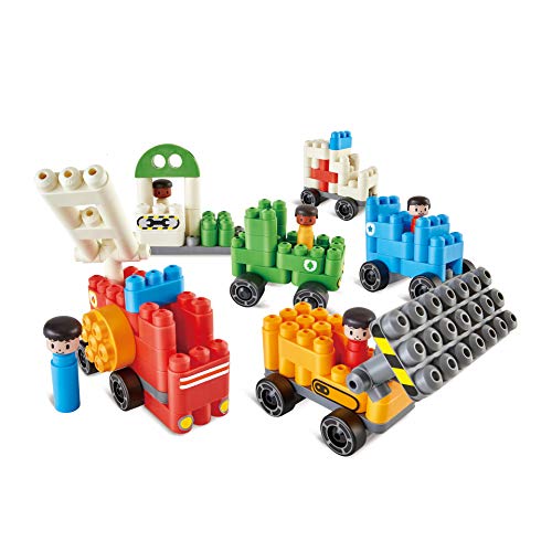 Poly-M 760024 Hape PolyM City - Juego de 130 Piezas de construcción de ladrillo para vehículos con Figuras y Accesorios, Multicolor