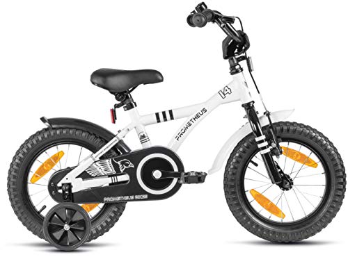 Prometheus Bicicleta para niños de 3 a 5 años | Bicicleta Infantil 4 años para niñas 14 Pulgadas con ruedines en Blanco y Negro