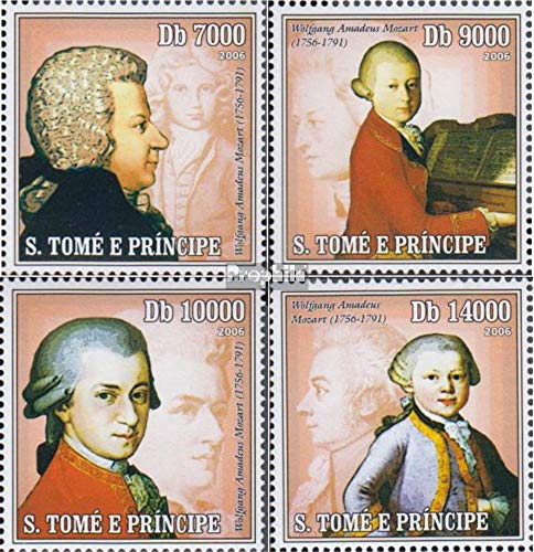 Prophila Collection Sao Tome e príncipe 2714-2717 (Completa.edición.) 2006 Wolfgang Amadeus Mozart (Sellos para los coleccionistas) Música / Bailar