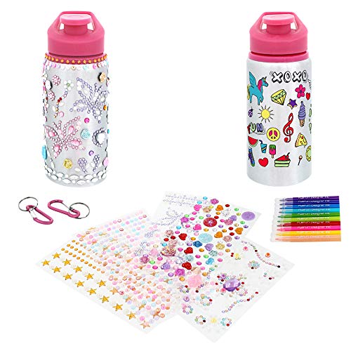 Purple Ladybug Pack de 2 Botellas de Agua Personalizadas para Niñas – Botella de Agua para Colorear Y Botella de Agua para Niños con Pegatinas de Gemas Brillantes Niña