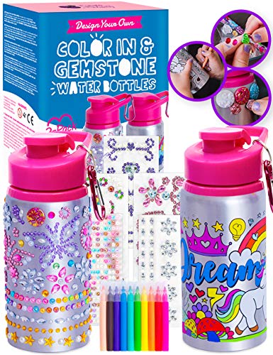 Purple Ladybug Pack de 2 Botellas de Agua Personalizadas para Niñas – Botella de Agua para Colorear Y Botella de Agua para Niños con Pegatinas de Gemas Brillantes Niña