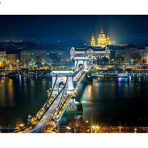 QERTYP DIY Pintura por Números Kit para Actualizado Lienzo Adultos Niños Principiantes con Pinceles Pigmentar Arte Casero, Hermosa Vista De La Noche De La Ciudad, Marco De Madera De 40X50 Cm