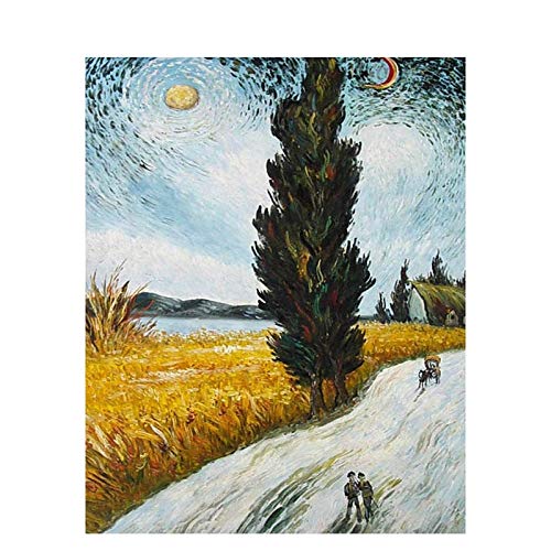 QERTYP DIY Pintura por Números Kits Lienzo Mejorado para Adultos Niños Principiante con Pinceles Pigmento Acrílico Imagen Arte, Campo De Trigo Bajo Las Estrellas-40X50 Cm Sin Marco