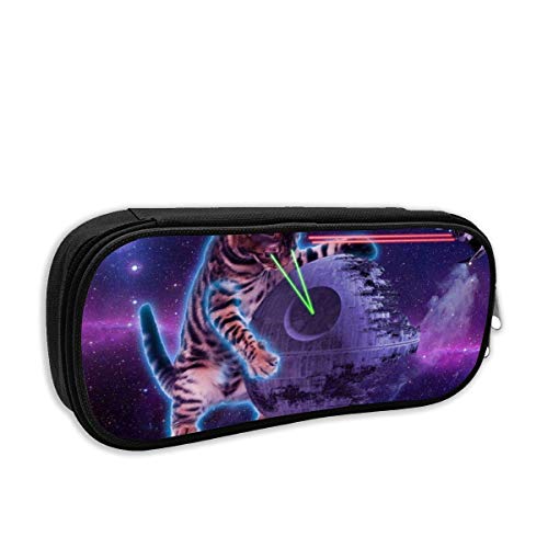 QiangQ Purple Space Cats with Lasers Bolsa de papelería linda para estudiantes con cremallera