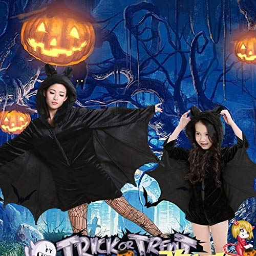 Qiuge Traje de Halloween murciélago Vampiro Ropa for niños y Mujeres Escenario de Funcionamiento de Ropa Cosplay, Tamaño: L, Busto: 94cm, largas de la Ropa: 73cm, Juego de Vestir, Precioso QiuGe