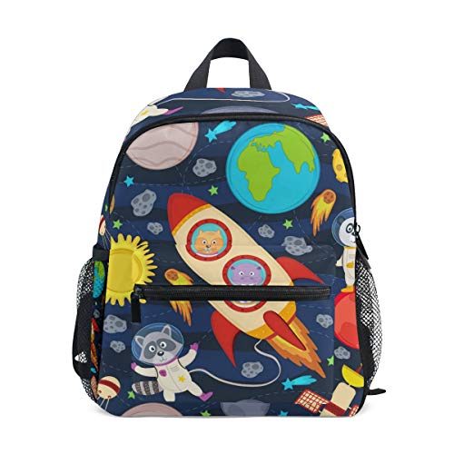 QMIN mochila para niños Universe Planet Panda Raccoon, bolsa de hombro pequeña para preescolar, bolsa de viaje elemental de guardería escolar para niñas y niños