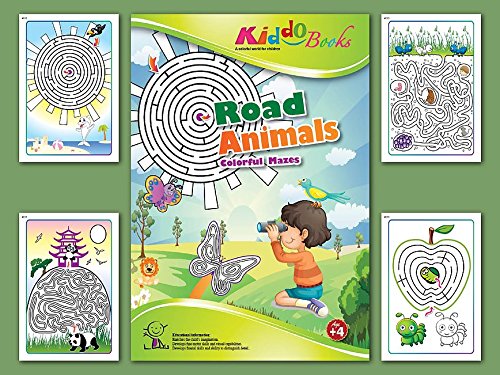 QuackDuck libro para colorear Road Animals - Animales de camino - Colorful mazes - Labyrinth sobre fondo multicolor - Bloc para niños a partir de 4 años