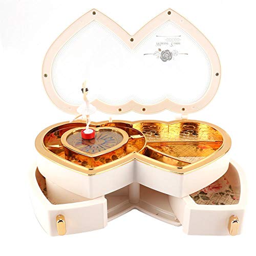 Raguso Bonita Caja de música de Doble corazón, Caja de Almacenamiento Musical para Bailarina, Caja de Almacenamiento para niñas, niños, decoración del hogar, Regalos(Blanco)