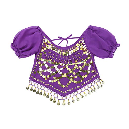 ranrann Disfraz Danza del Vientre para Mujer Lentejuelas Vestido Danza del Oriental Cosplay Conjunto de Baile India Árabe Disfraces Fiesta Carnaval Actuación Morado One Size