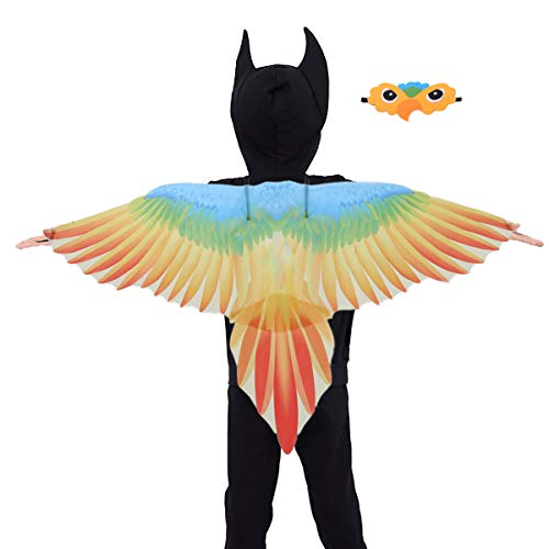 ranrann Disfraz de Loro para Niño Niña Capa de Loro Alas de Pájaro Bonito con Máscara de Loro Disfraz de Carnaval Fiesta Halloween Actuación Cosplay Naranja One Size