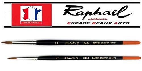 Raphael Series 8404 Brush, Pincel de Arena roja kolinsky, Juego de 2 Piezas, tamaño 1. 2. (Raphael France) Espace Beaux Arts. France Import