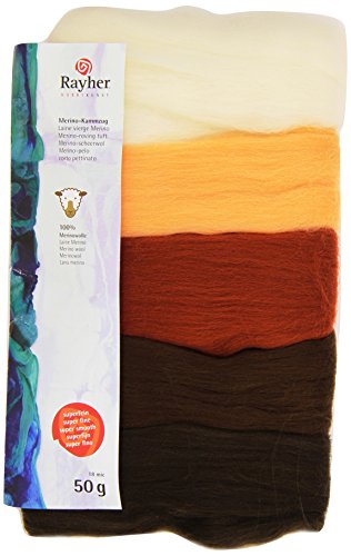 RAYHER, Super suave Merion Roving Tuft tab-bag marrón 10 g, multicolor, 3,45 x 1,7 x 0,3 cm