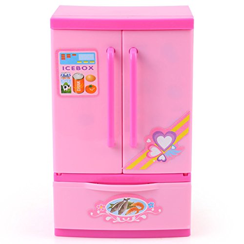 Refrigerador de Cocina Artificial Rosa Mini Frigorífico Refrigerador para Niños con Mom Play Alimentos y Cajón Niños Juego de rol Educativo Juguete de Electrodomésticos