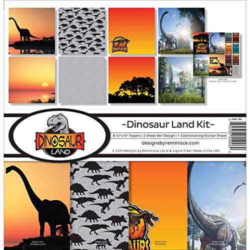 Reminisce Collection Kit 12"X12"-Dinosaur Land, 8 Papers & Stickers