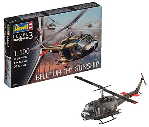 Revell- Bell UH-1H Maqueta Helicóptero Gunship, 10+ Años, Multicolor, 12,8 cm de Largo (04983)