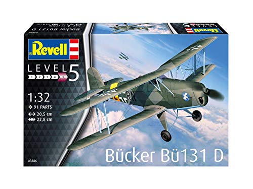 Revell GmbH Revell 03886 3886 1:32 Bücker Bü131 Jungmann - Kit de Modelo de plástico, Multicolor, 1/32