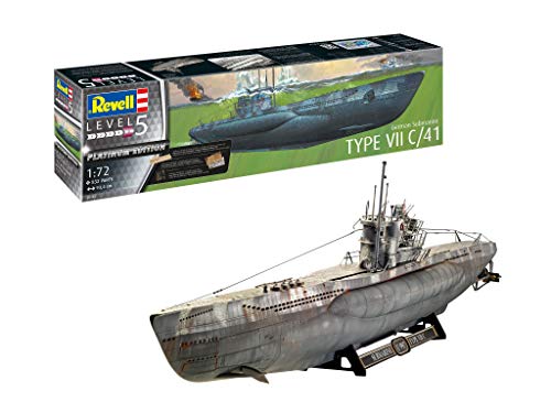 Revell GmbH Revell 05163 5163 Submarino alemán Tipo VII C/41 Platinum (edición Limitada) Kit de Modelo de plástico, Multicolor, 1/72