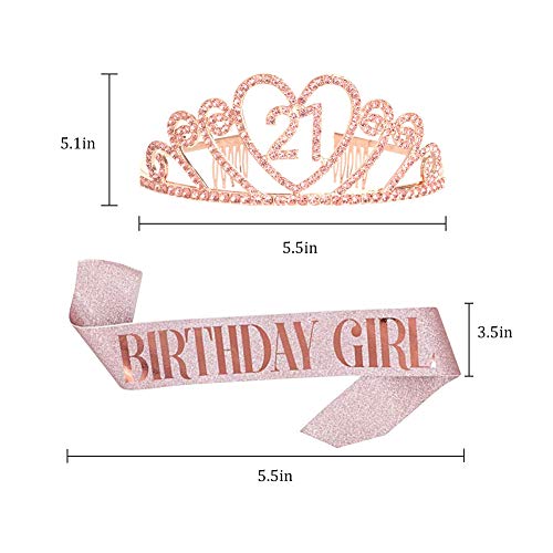 REYOK Oro Gold 21 Anni di Compleanno Donna Tiara Birthday Corona 21 Compleanno + "Birthday Girl" Sash per Feste di Compleanno o Tarta di Compleanno Decorazion